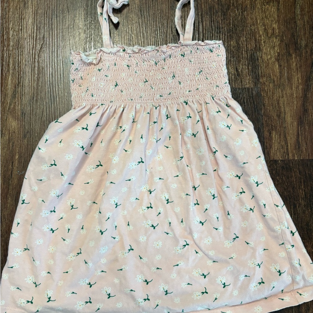 Hanna Andersson Pink Floral Smocked Sun Dress Girls Size 4 100cm Tie Shoulder